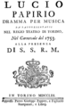 English: Ignazio Balbi - Lucio Papirio - title page of the libretto - Torino 1752