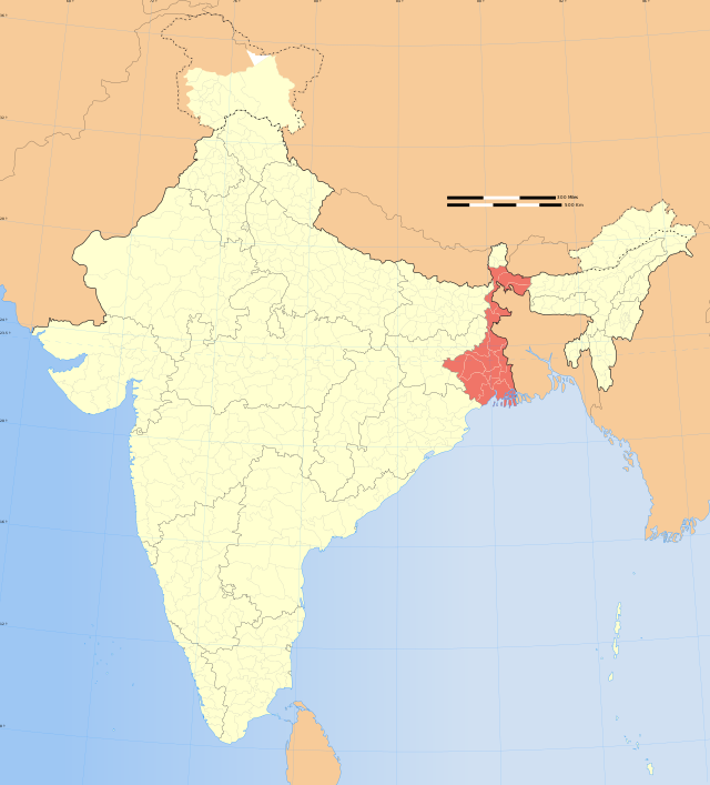 Location of West Bengal in India