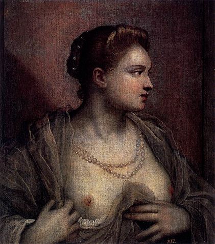 Tintoretto / Woman with Uncovered Breast - Jacopo Robusti Tintoretto as art  print or hand painted oil.