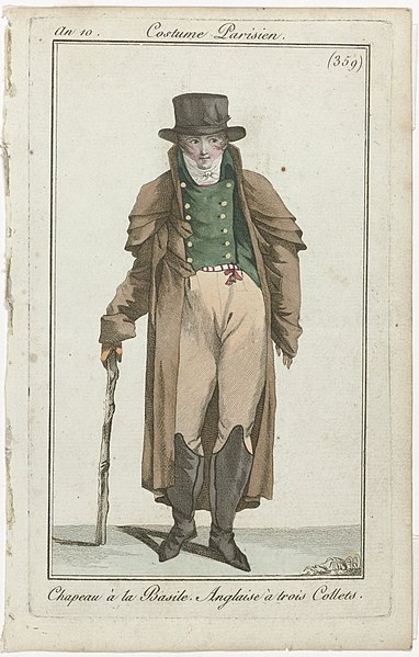 File:Journal des Dames et des Modes mannenmode Journal des Dames et des Modes, Costume Parisien, 25 janvier 1802, An 10, (359) Chapeau à la Basil (..), RP-P-2009-2336.jpg