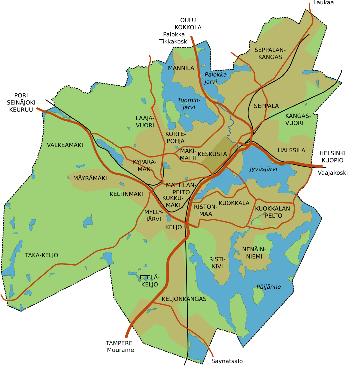 kartta jyväskylän seutu Jyvaskylan Kaupunginosat Wikipedia kartta jyväskylän seutu