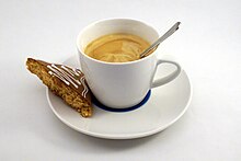 Honiglebkuchen is best when taken with coffee. Kaffee mit Honiglebkuchen.jpg