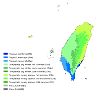 Current/past Köppen climate classification map for Taiwan for 1980–2016