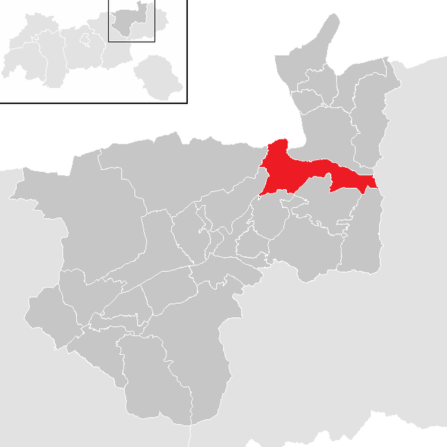 Kommunens läge i distriktet Kufstein