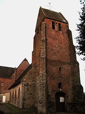 Laigny église fortifiée (façade ouest vue de nuit) 1.jpg