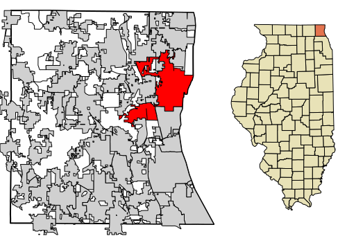 Location of Waukegan in Lake County, Illinois.