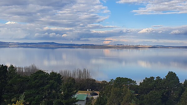 Looking east across Lake George after prolonged rainfall in 2022