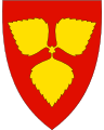5415 Lavangen I rødt tre gull bjørkeblad forent i trepass  Henspiller på kommunenavnet (Lauf'angr) og de tre stammers møte.