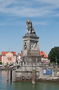 Bavarian Lion on one side of the port entrance of Lindau.