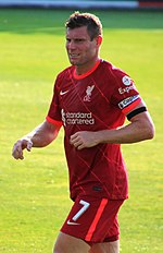 James Milner, vice-captain of Liverpool from 2015-2023. As depicted in the image, vice-captains serve as their team's captain when the regular captain is not included in the starting eleven, or if, during a game, the captain is substituted or sent off. Liverpool FC gegen 1. FSV Mainz 05 (Testspiel 23. Juli 2021) 24.jpg