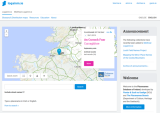 <span class="mw-page-title-main">Placenames Database of Ireland</span> Also known as logainm.ie,