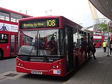 London Central MCV Evolution bodied Alexander Dennis Dart SLF at North Greenwich bus station in 2014 London bus route 108.jpg