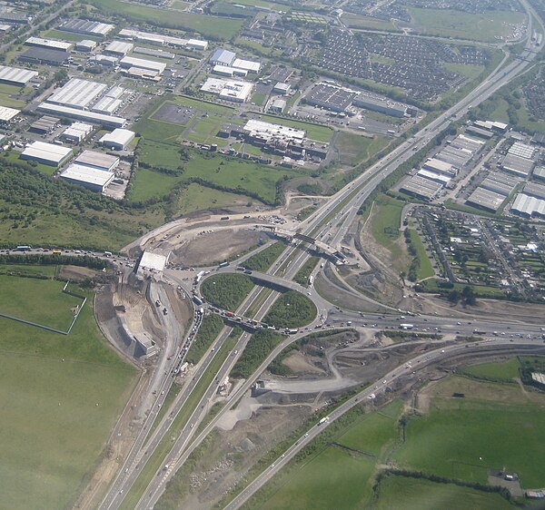 The M1 from the air, at its junction with the M50 near Dublin, Ireland