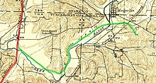 The CT&V's Magnolia Branch (in green), abandoned in 1924 Magnolia Branch 1912 - Cleveland Terminal and Valley Railway.jpg