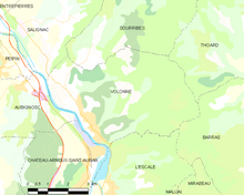 Mapa elementar mostrando os limites do município, municípios vizinhos, zonas de vegetação e estradas