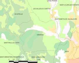 Mapa obce Cendras