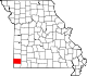 Un mapa del estado que destaca el condado de Newton en la parte suroeste del estado.
