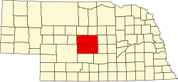 Map of Custer County within Nebraska