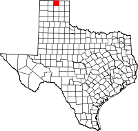 Mapo de Teksaso kun Hansford emfazita