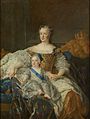 Français : Marie Leszczyńska, reine de France et le Dauphin Louis par Alexis Simon Belle (vers 1730) Versailles, Musée national du Château et des Trianons