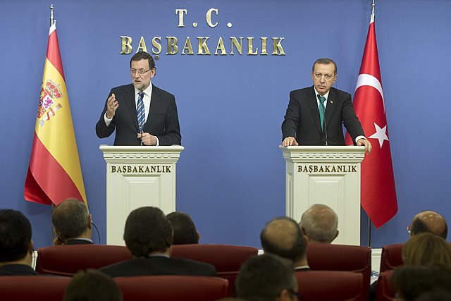 Prime Minister Erdoğan during a press conference with Spanish Prime Minister Mariano Rajoy, at the Office of the Prime Minister (Başbakanlık), in 2014
