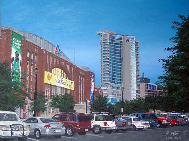 Maverick Excitement (2006) by R. Vojir featuring the American Airlines Center and W Dallas Victory Hotel and Residences