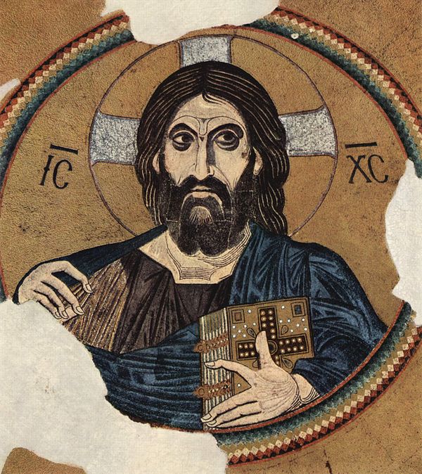 Christ Pantocrator, God incarnate in the Christian faith, shown in a mosaic from Daphni, Greece, ca. 1080–1100.