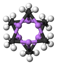 メチルリチウムの六量体。紫はリチウム原子、黒は炭素原子、白は水素原子