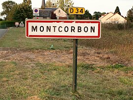 A roadsign, entering Montcorbon