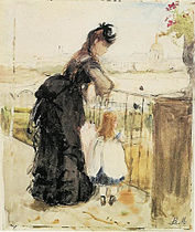 Woman and Child on a Balcony, study in watercolour, estudo em aquarela, 1872
