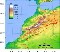 Гіпсометрична карта Марокко