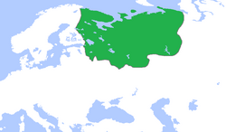 The Grand Duchy of Moscow (green), c. 1500.