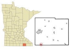 Mower County Minnesota Incorporated and Unincorporated areas Lyle Highlighted.svg