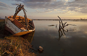 Mtera reservoir in sunset