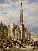 L'Hôtel de Ville de Bruxelles et le marché du dimanche, 1887, par Christiaan Dommershuijzen