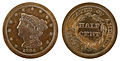 Amerikai 1/2 centes érme 1844-ből