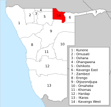 Namibia 14 regions-numbered-kavangowest.svg