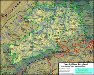 Natural regions of the North Palatine Uplands (Nordpfälzer Bergland)