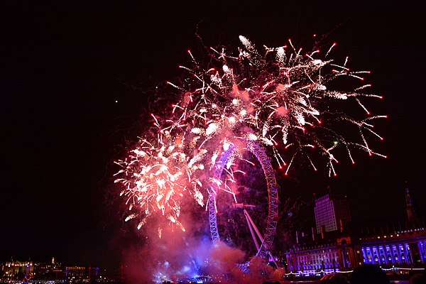 Fireworks in London at the stroke of midnight on New Year's Day 2014