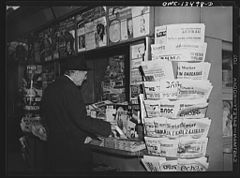 Newsstand at Forty-second Street and Sixth Avenue with newspapers from all nations