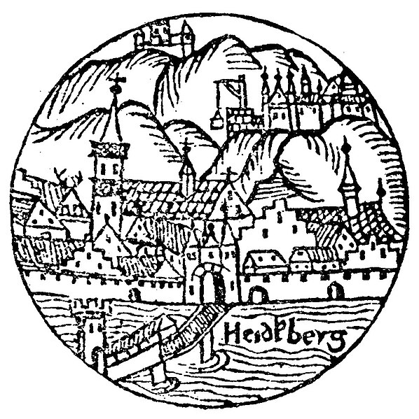 The earliest known depiction of the castle, from Sebastian Münster's Kalendarium Hebraicum published in 1527 (detail)