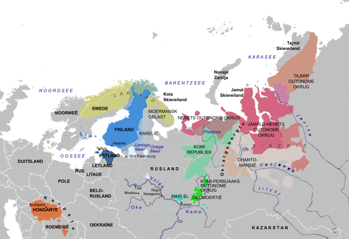 Distribution of Uralic languages in Eurasia