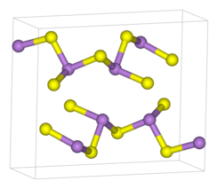 Шаровая и палочная модель элементарной ячейки полимерного трисульфида мышьяка