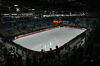 Palavela during the 2006 Winter Olympics. The venue hosted the figure skating and short track speed skating events during those games. Palavela-Interno.jpg
