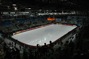 Torino Palavela during the 2006 Winter Olympics. The venue hosted the figure and short track speed skating events during those games. Palavela-Interno.jpg