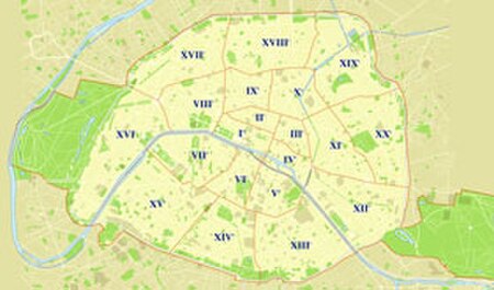 Paris map with arrondissements