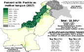 The proportion of people with Pashto as their mother tongue in each Pakistani District as of the 2017 Pakistan Census Pashto-speakers by Pakistani District - 2017 Census.svg
