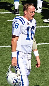 Manning at a pregame against Denver in September 2010 Peyton Manning, September 26,2010, vs Denver.jpg