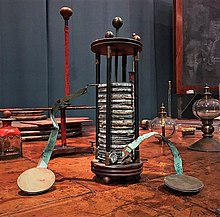 La pila di Volta. Gabinetto di Fisica di Alessandro Volta.