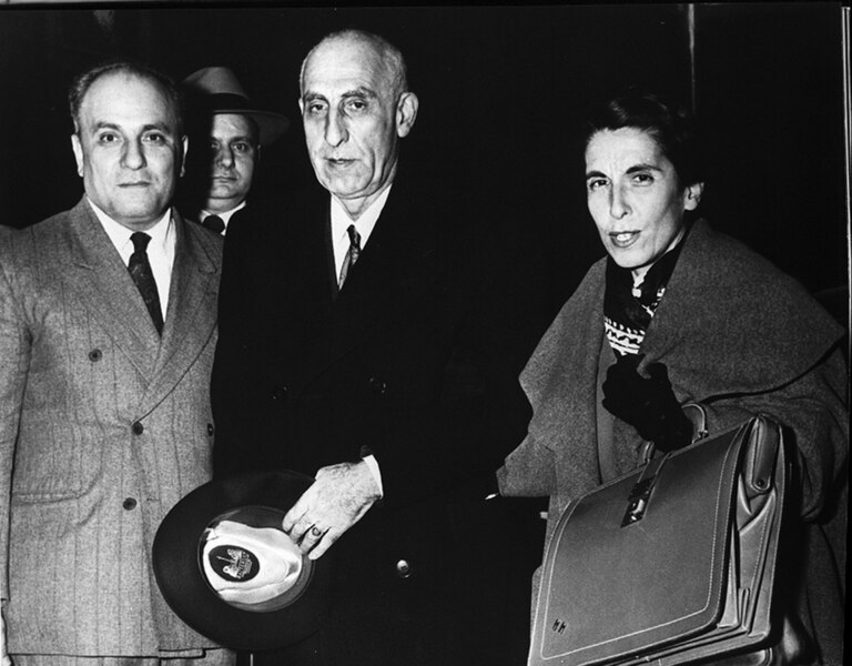 File:Prime Minister Mohammad Mossadegh of Iran accompanied by Dr. Gholem Hossein Mossadegh and Zia Achraf Bayat.jpg